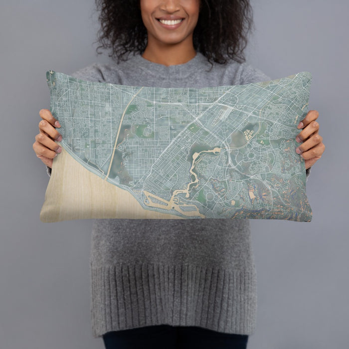 Person holding 20x12 Custom Costa Mesa California Map Throw Pillow in Afternoon