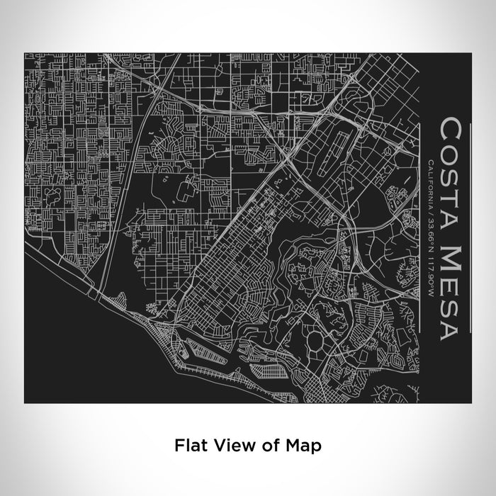 Rendered View of Costa Mesa California Map Engraving on 20oz Stainless Steel Insulated Bottle with Bamboo Top in Black