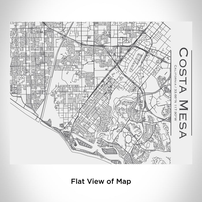 Rendered View of Costa Mesa California Map Engraving on 20oz Stainless Steel Insulated Bottle with Bamboo Top in White