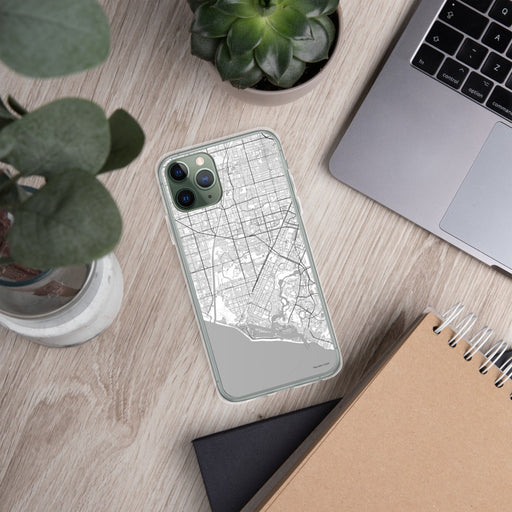 Custom Costa Mesa California Map Phone Case in Classic on Table with Laptop and Plant