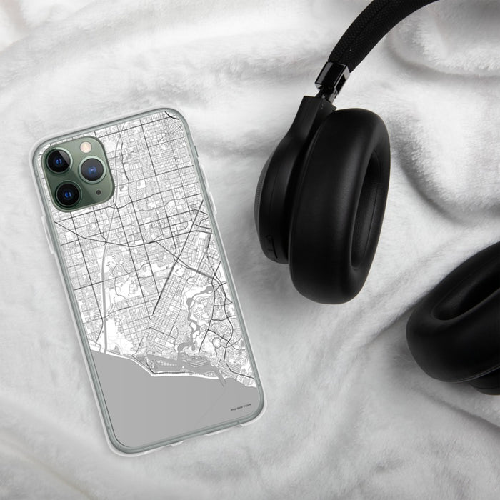 Custom Costa Mesa California Map Phone Case in Classic on Table with Black Headphones
