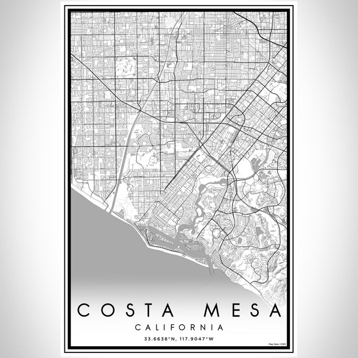 Costa Mesa California Map Print Portrait Orientation in Classic Style With Shaded Background