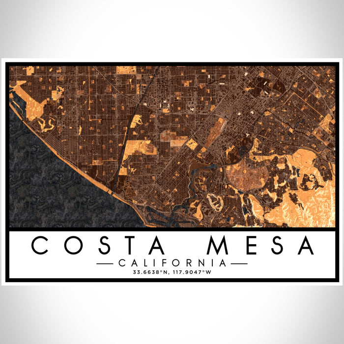 Costa Mesa California Map Print Landscape Orientation in Ember Style With Shaded Background