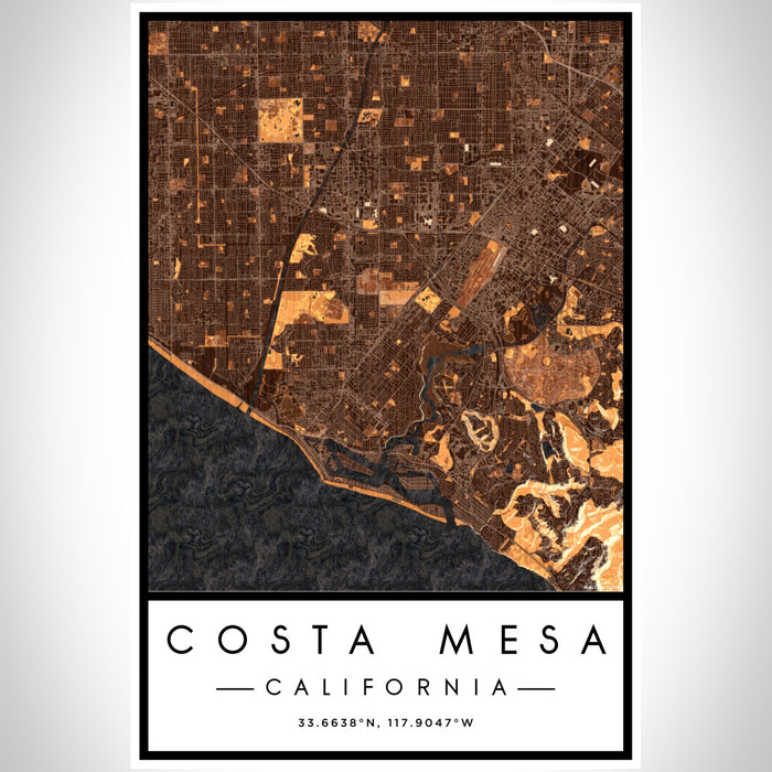 Costa Mesa California Map Print Portrait Orientation in Ember Style With Shaded Background