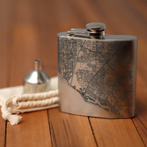 Costa Mesa California Custom Engraved City Map Inscription Coordinates on 6oz Stainless Steel Flask