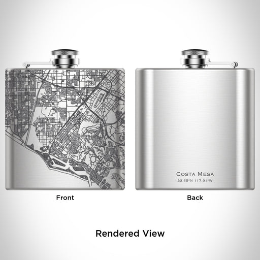 Rendered View of Costa Mesa California Map Engraving on 6oz Stainless Steel Flask