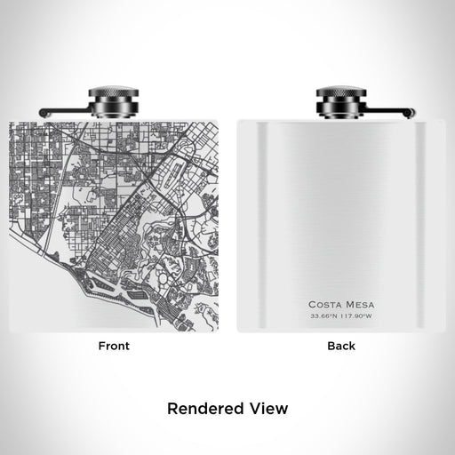 Rendered View of Costa Mesa California Map Engraving on 6oz Stainless Steel Flask in White