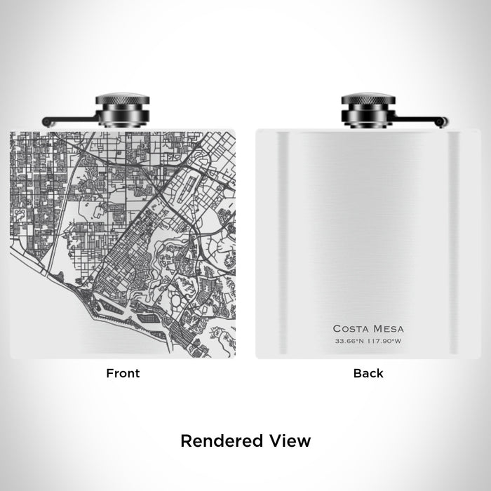 Rendered View of Costa Mesa California Map Engraving on 6oz Stainless Steel Flask in White