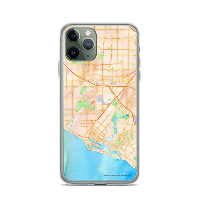 Custom iPhone 11 Pro Costa Mesa California Map Phone Case in Watercolor