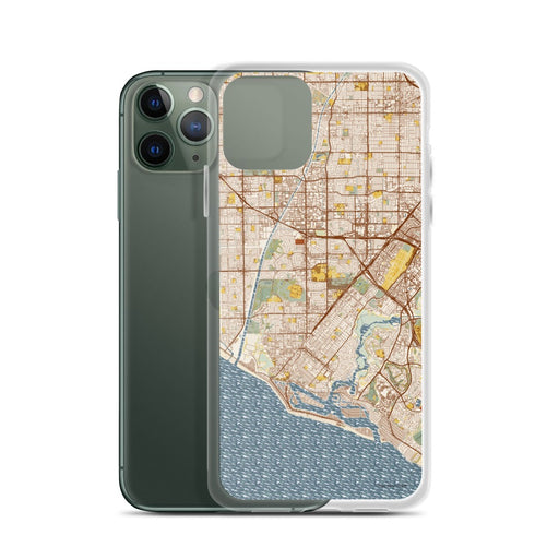 Custom Costa Mesa California Map Phone Case in Woodblock