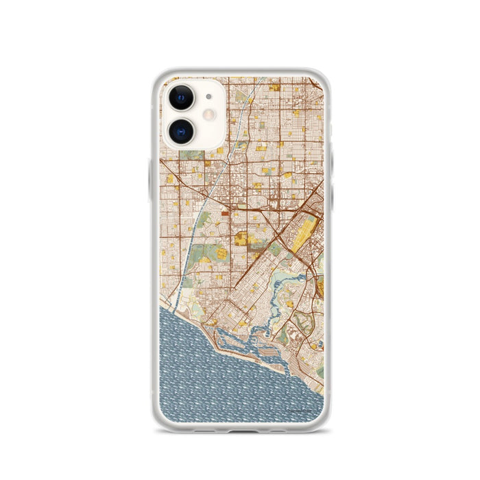 Custom iPhone 11 Costa Mesa California Map Phone Case in Woodblock