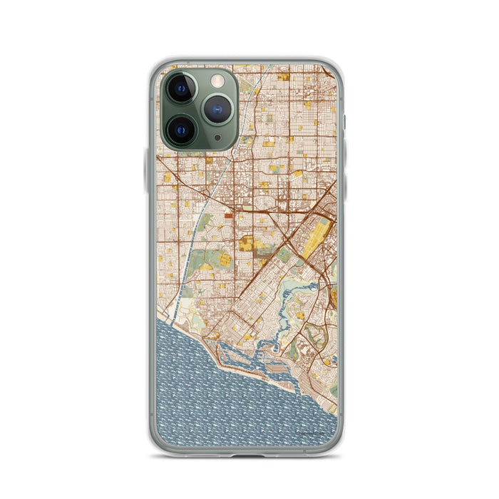 Custom iPhone 11 Pro Costa Mesa California Map Phone Case in Woodblock