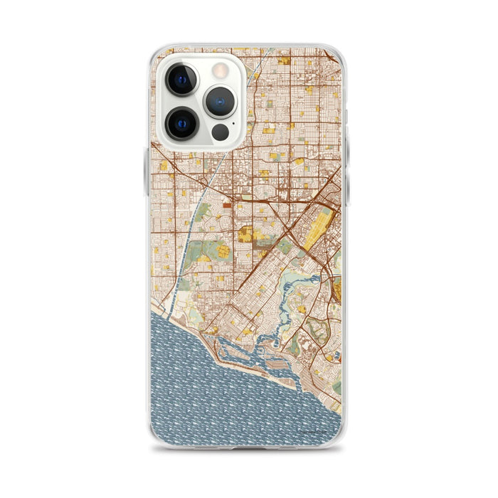 Custom iPhone 12 Pro Max Costa Mesa California Map Phone Case in Woodblock