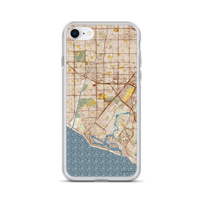 Custom iPhone SE Costa Mesa California Map Phone Case in Woodblock