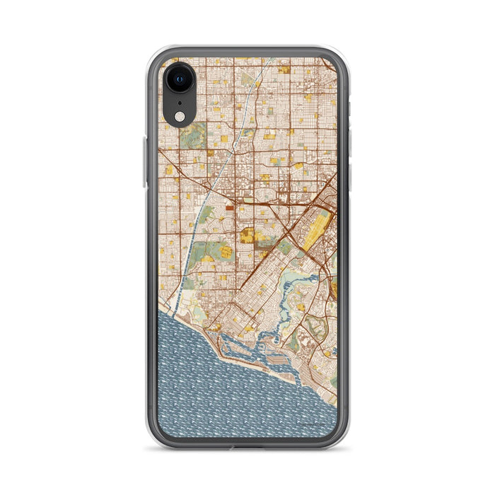 Custom iPhone XR Costa Mesa California Map Phone Case in Woodblock