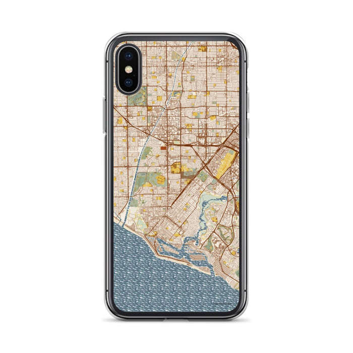Custom iPhone X/XS Costa Mesa California Map Phone Case in Woodblock