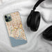 Custom Costa Mesa California Map Phone Case in Woodblock on Table with Black Headphones