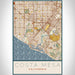 Costa Mesa California Map Print Portrait Orientation in Woodblock Style With Shaded Background