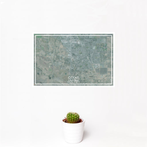 12x18 Cotati California Map Print Landscape Orientation in Afternoon Style With Small Cactus Plant in White Planter