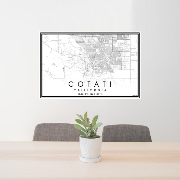 24x36 Cotati California Map Print Lanscape Orientation in Classic Style Behind 2 Chairs Table and Potted Plant