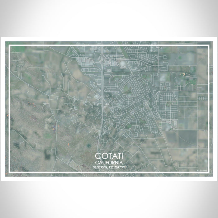 Cotati California Map Print Landscape Orientation in Afternoon Style With Shaded Background
