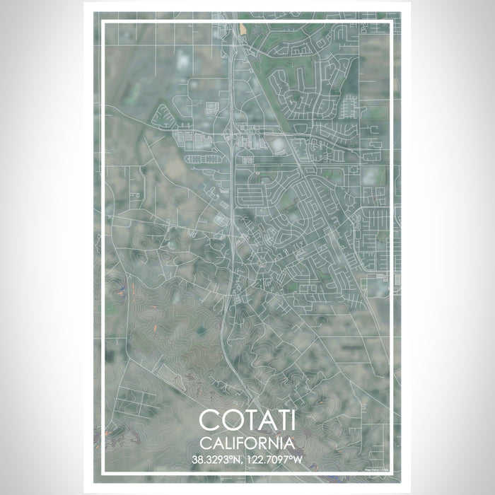 Cotati California Map Print Portrait Orientation in Afternoon Style With Shaded Background