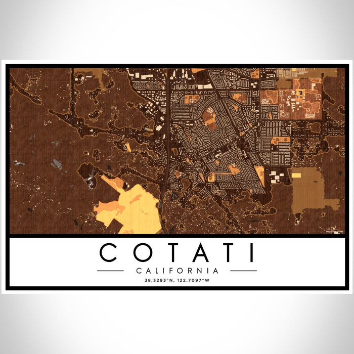 Cotati California Map Print Landscape Orientation in Ember Style With Shaded Background