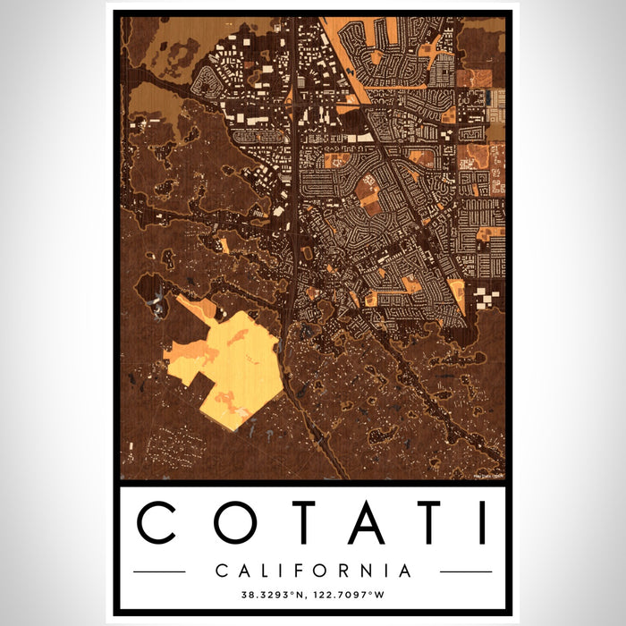 Cotati California Map Print Portrait Orientation in Ember Style With Shaded Background