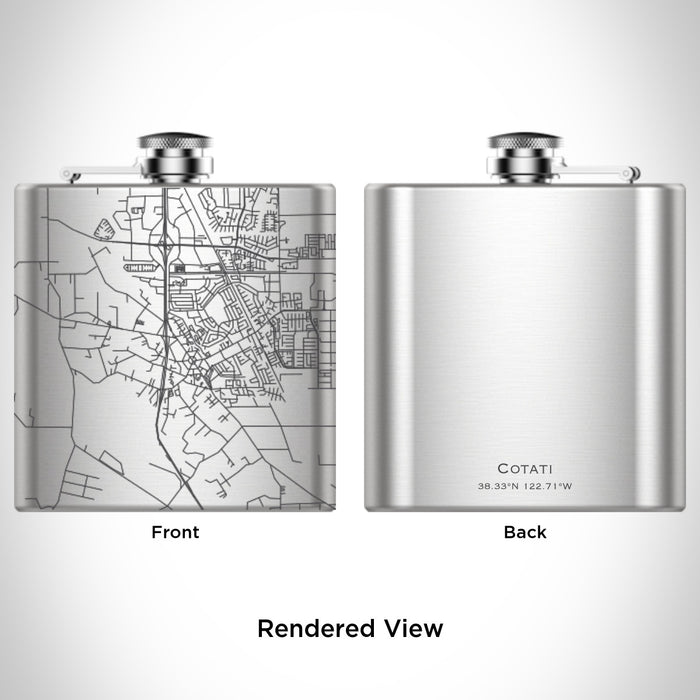 Rendered View of Cotati California Map Engraving on 6oz Stainless Steel Flask