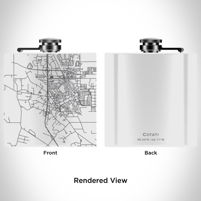 Rendered View of Cotati California Map Engraving on 6oz Stainless Steel Flask in White