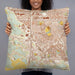 Person holding 22x22 Custom Cotati California Map Throw Pillow in Woodblock