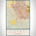 Cotati California Map Print Portrait Orientation in Woodblock Style With Shaded Background