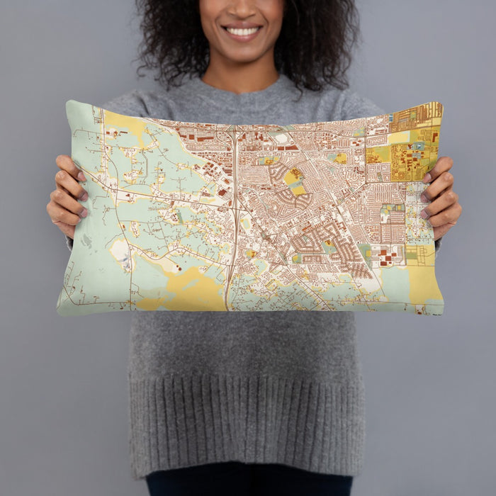 Person holding 20x12 Custom Cotati California Map Throw Pillow in Woodblock