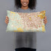 Person holding 20x12 Custom Cotati California Map Throw Pillow in Woodblock