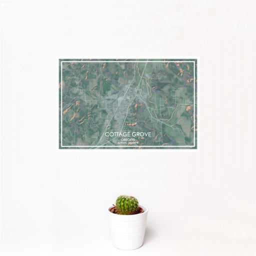 12x18 Cottage Grove Oregon Map Print Landscape Orientation in Afternoon Style With Small Cactus Plant in White Planter