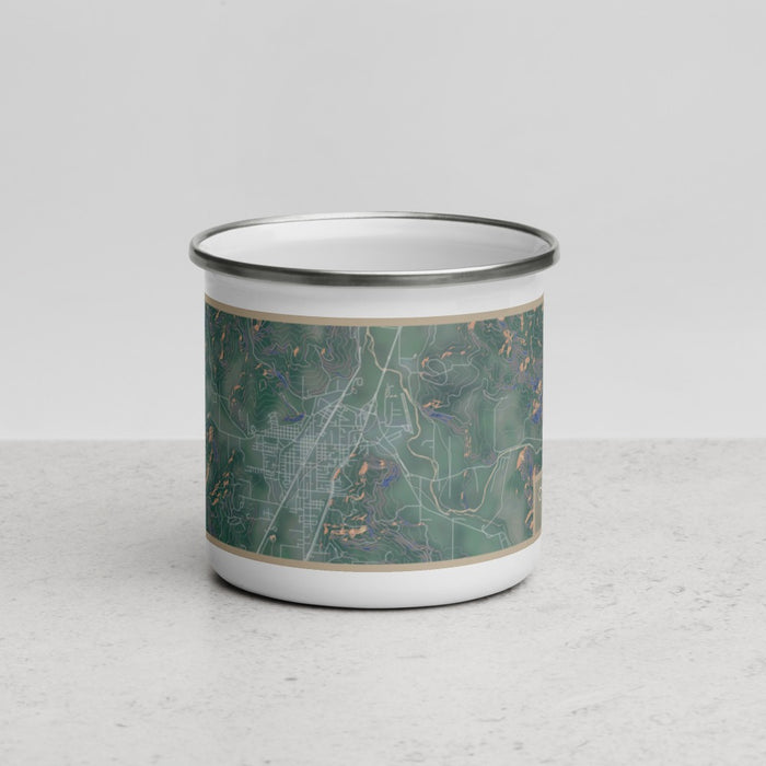 Front View Custom Cottage Grove Oregon Map Enamel Mug in Afternoon