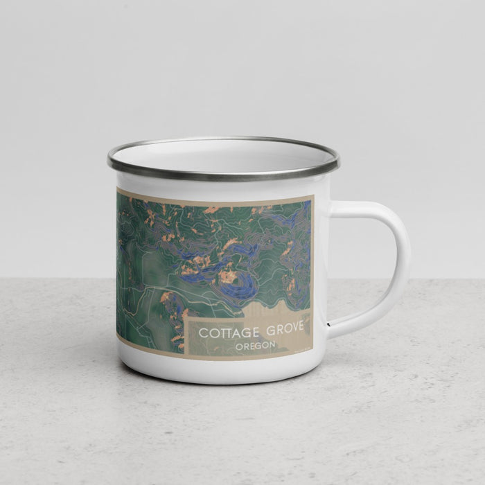 Right View Custom Cottage Grove Oregon Map Enamel Mug in Afternoon