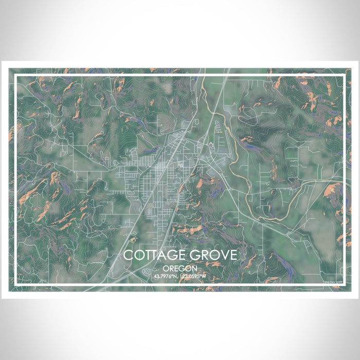 Cottage Grove Oregon Map Print Landscape Orientation in Afternoon Style With Shaded Background