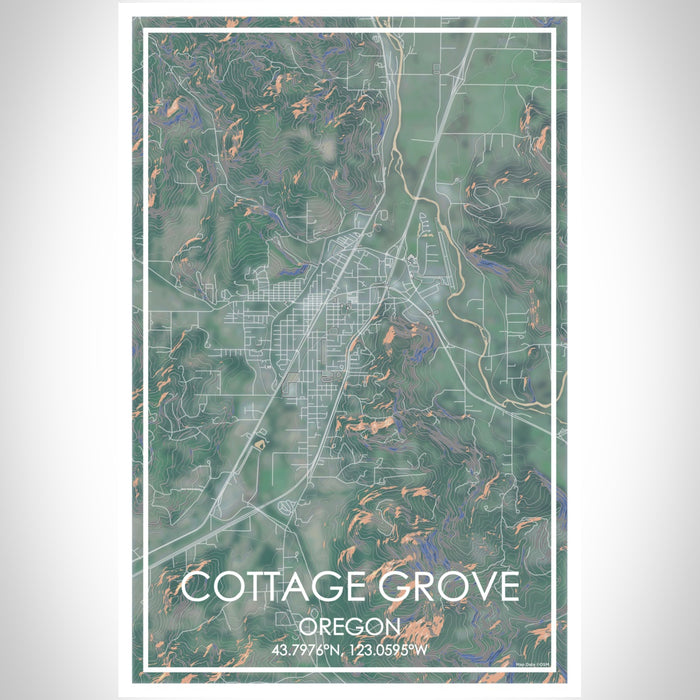 Cottage Grove Oregon Map Print Portrait Orientation in Afternoon Style With Shaded Background