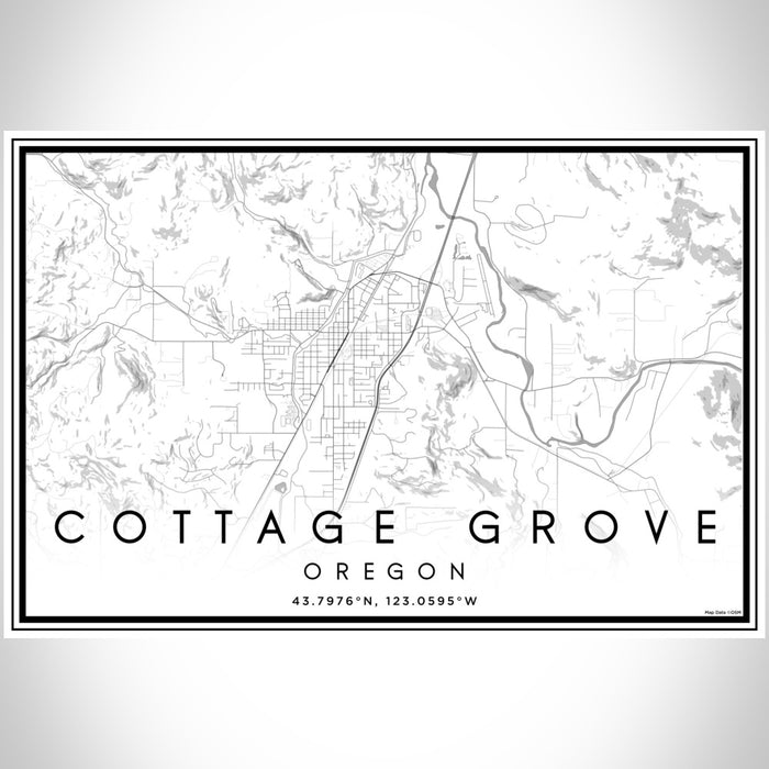 Cottage Grove Oregon Map Print Landscape Orientation in Classic Style With Shaded Background