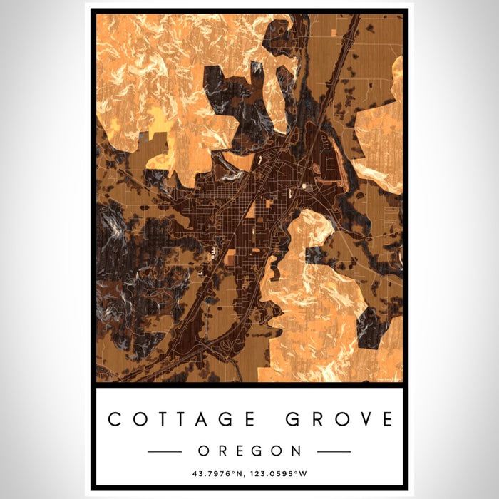 Cottage Grove Oregon Map Print Portrait Orientation in Ember Style With Shaded Background