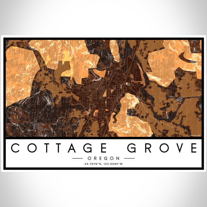Cottage Grove Oregon Map Print Landscape Orientation in Ember Style With Shaded Background