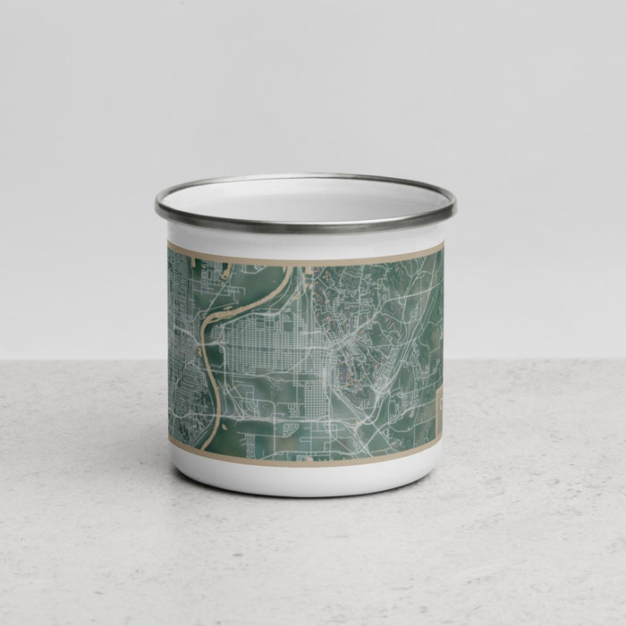 Front View Custom Council Bluffs Iowa Map Enamel Mug in Afternoon