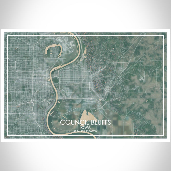 Council Bluffs Iowa Map Print Landscape Orientation in Afternoon Style With Shaded Background