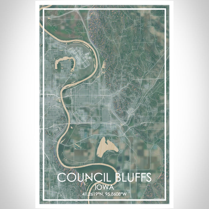 Council Bluffs Iowa Map Print Portrait Orientation in Afternoon Style With Shaded Background