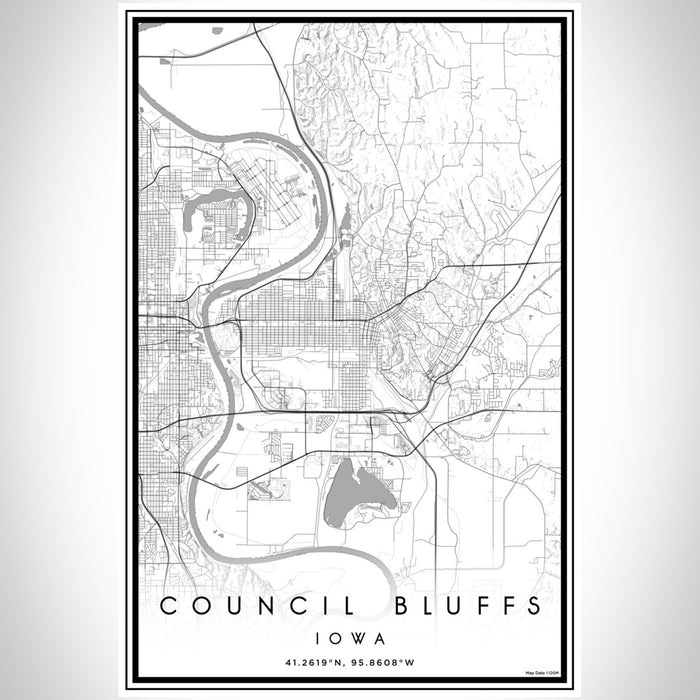 Council Bluffs Iowa Map Print Portrait Orientation in Classic Style With Shaded Background