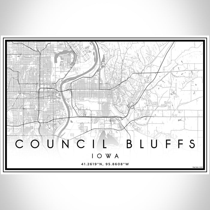Council Bluffs Iowa Map Print Landscape Orientation in Classic Style With Shaded Background