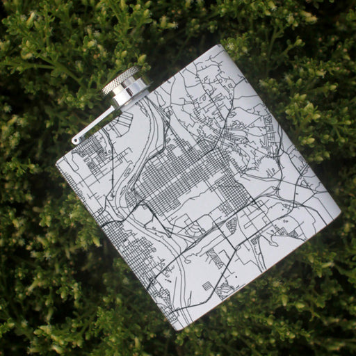 Council Bluffs Iowa Custom Engraved City Map Inscription Coordinates on 6oz Stainless Steel Flask in White