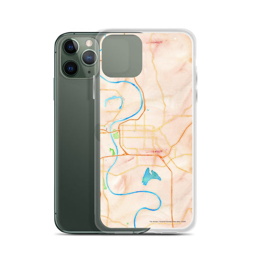 Custom Council Bluffs Iowa Map Phone Case in Watercolor on Table with Laptop and Plant