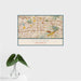 16x24 Covina California Map Print Landscape Orientation in Woodblock Style With Tropical Plant Leaves in Water